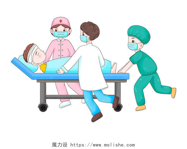 救护车急诊卡通急救医生元素医生护士做手术病人医疗手术室PNG